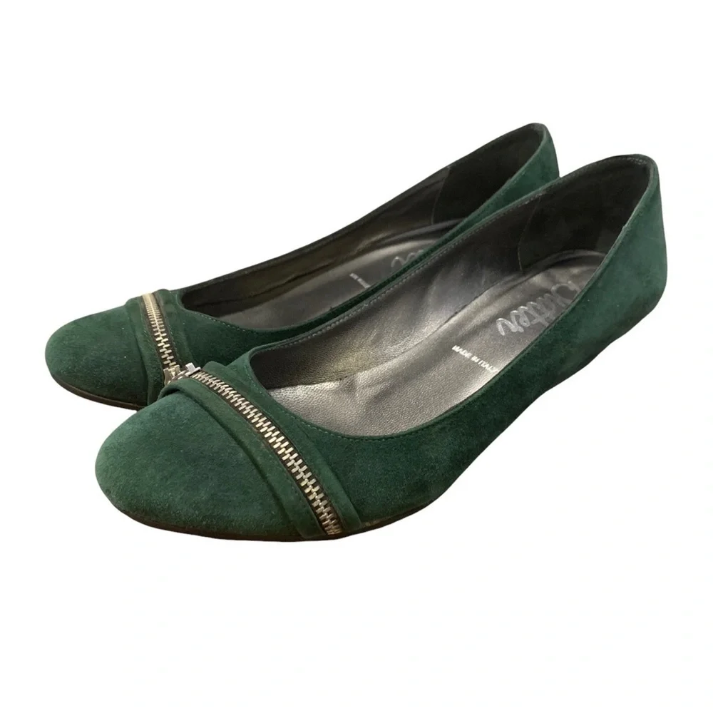 Butter Of Italy Forest Green Suede Ballet Flats Wedge Italian Suede Zipper
